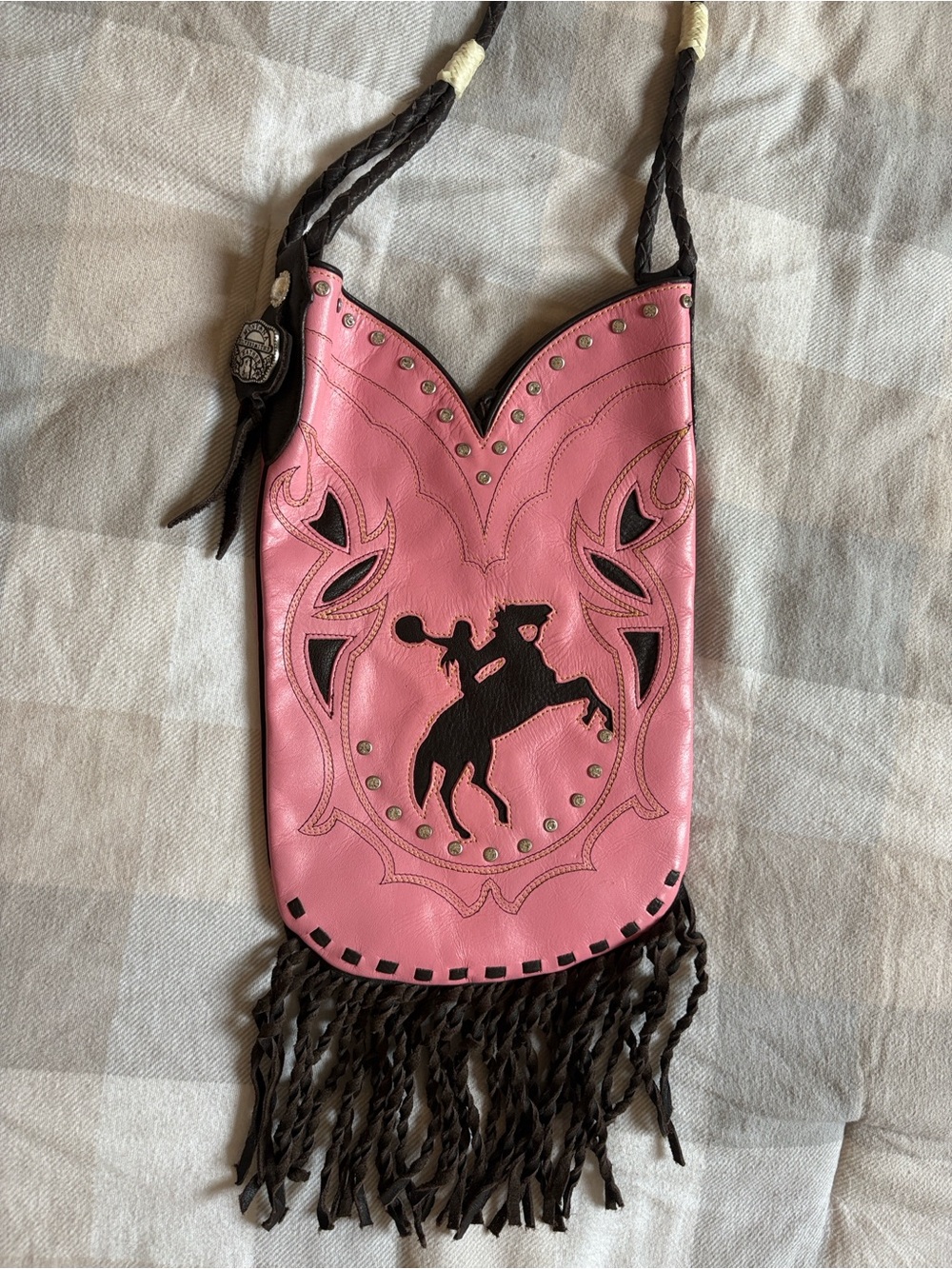 LEATHER Pink Western Fringe Crossbody Bag - MONTANA SILVERSMITHS